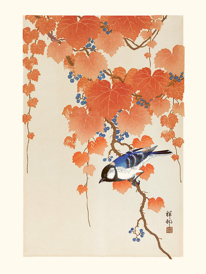 Mésange charbonnière sur une branche de paulownia de Ohara Koson