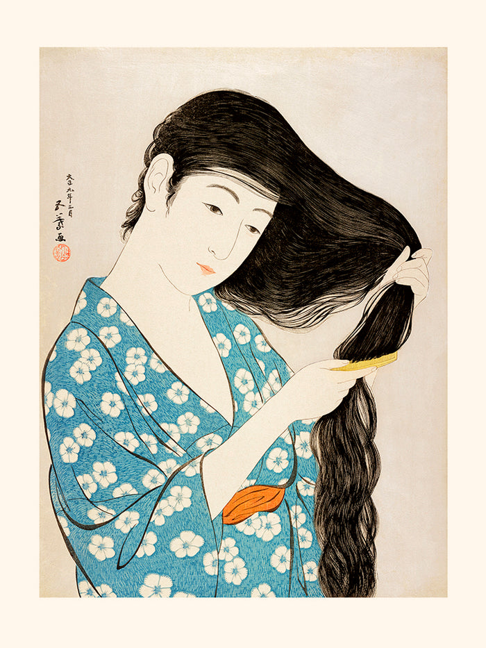 Femme peignant ses cheveux de Goyō Hashiguchi