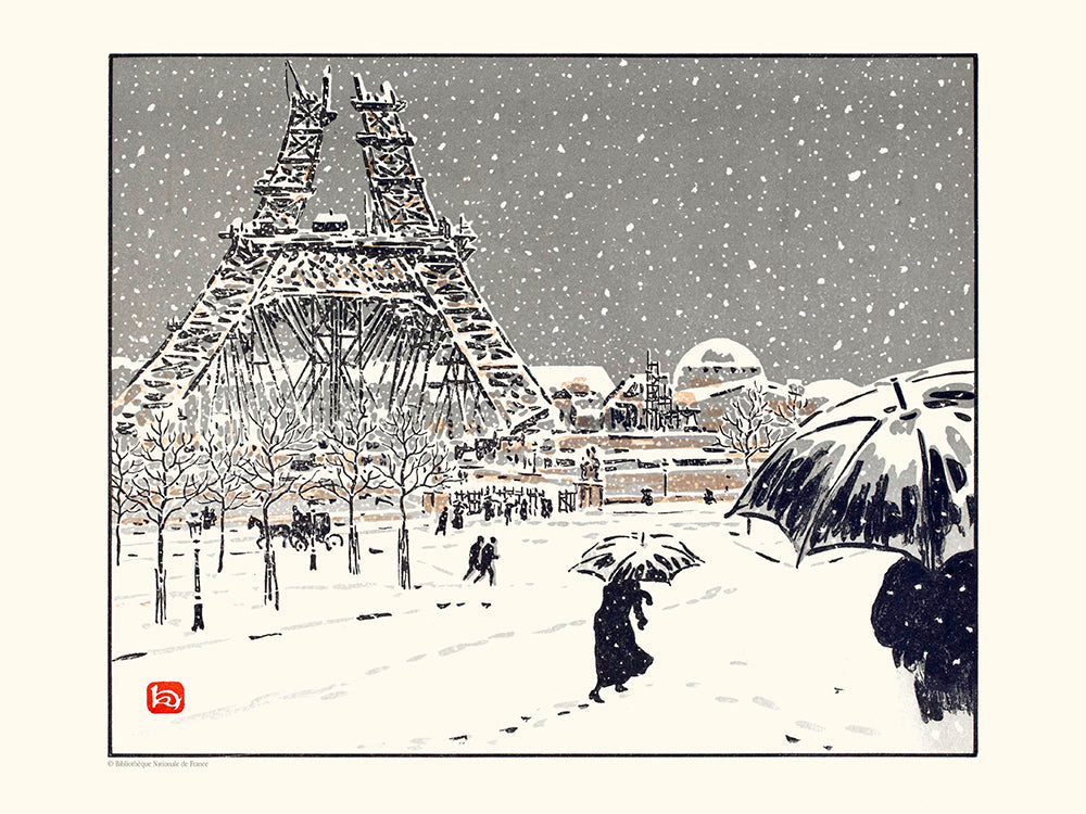 La tour en construction depuis Trocadéro à Paris par Henri Rivière