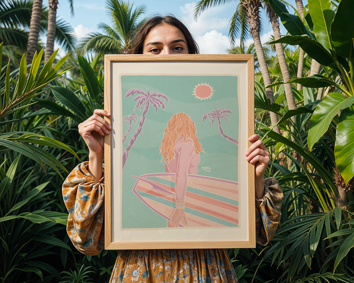 Longboard and palms - Art Rider