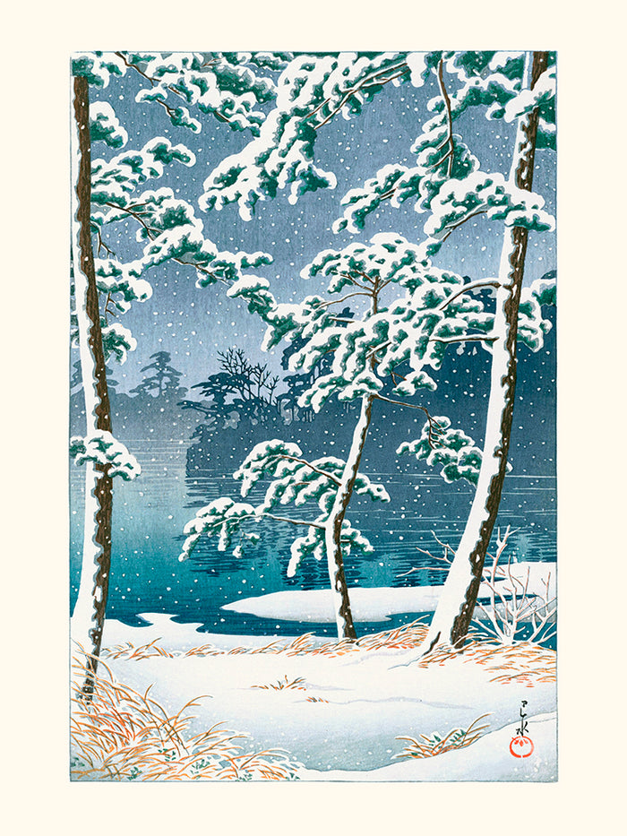 L'étang Senzoku sous la neige de Kawase Hasui