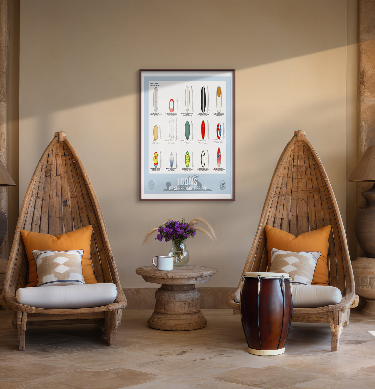 Mise en scène affiche des Surfboards iconique