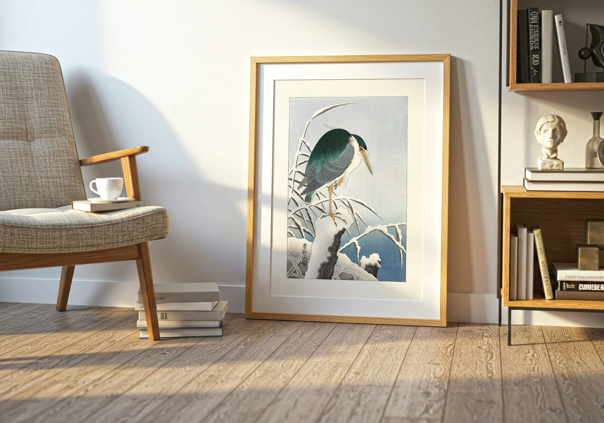 Héron dans la neige de Ohara Koson