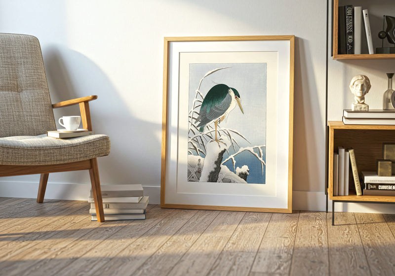 Héron dans la neige de Ohara Koson