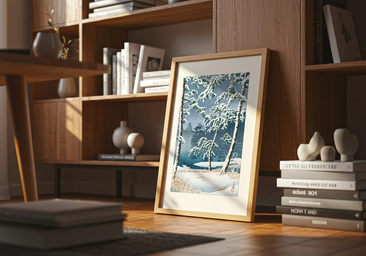 L'étang Senzoku sous la neige de Kawase Hasui