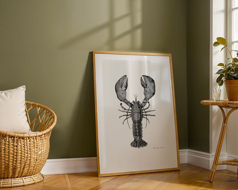 Mise en scène d'une illustration de homard créée par Lison Trépos-Tanneau