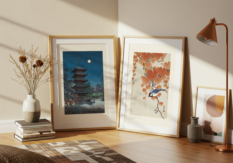 Mésange charbonnière sur une branche de paulownia de Ohara Koson