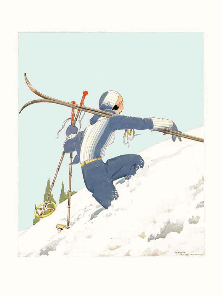 Skieuse à pied dans la neige