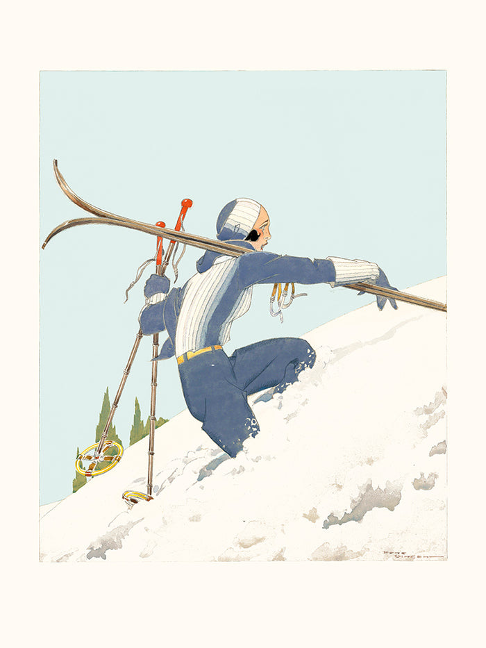 Skieuse à pied dans la neige