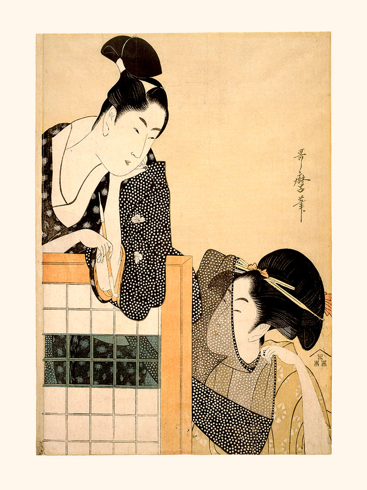 Utamaro, Couple with a screen 