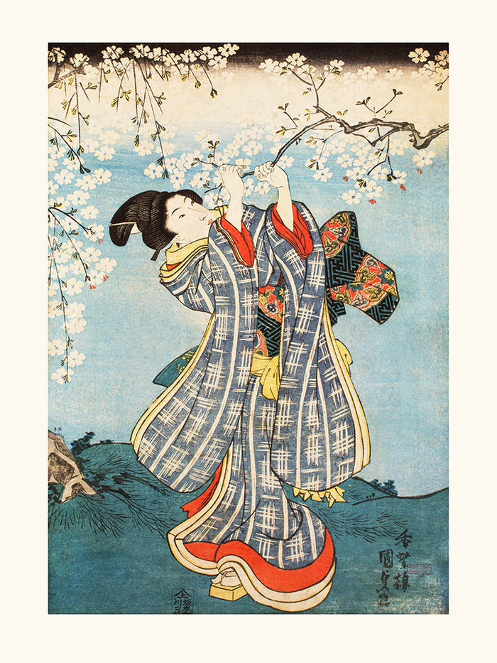 KUNISADA Beauté cueillant une branche de cerisier en fleurs 1843-1847