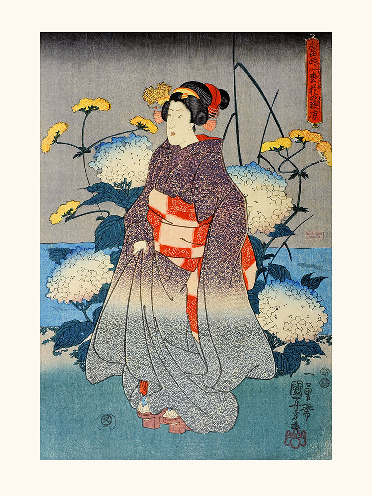 KUNIYOSHI Belleza en kimono de noche